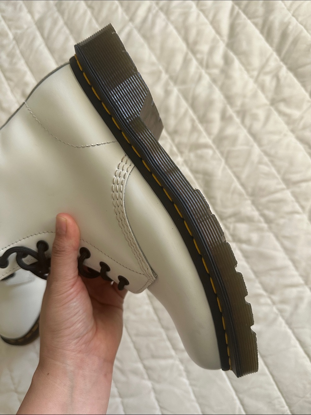 Dr. Martens White Lace-Up Combat Boots with Black Trim - Picture 5 of 10